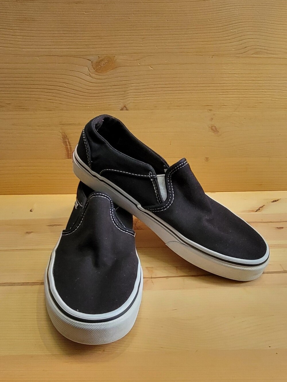 Vans Asher Slip On Women's Skate Shoes Sneakers Casual Canvas Black White 8.5